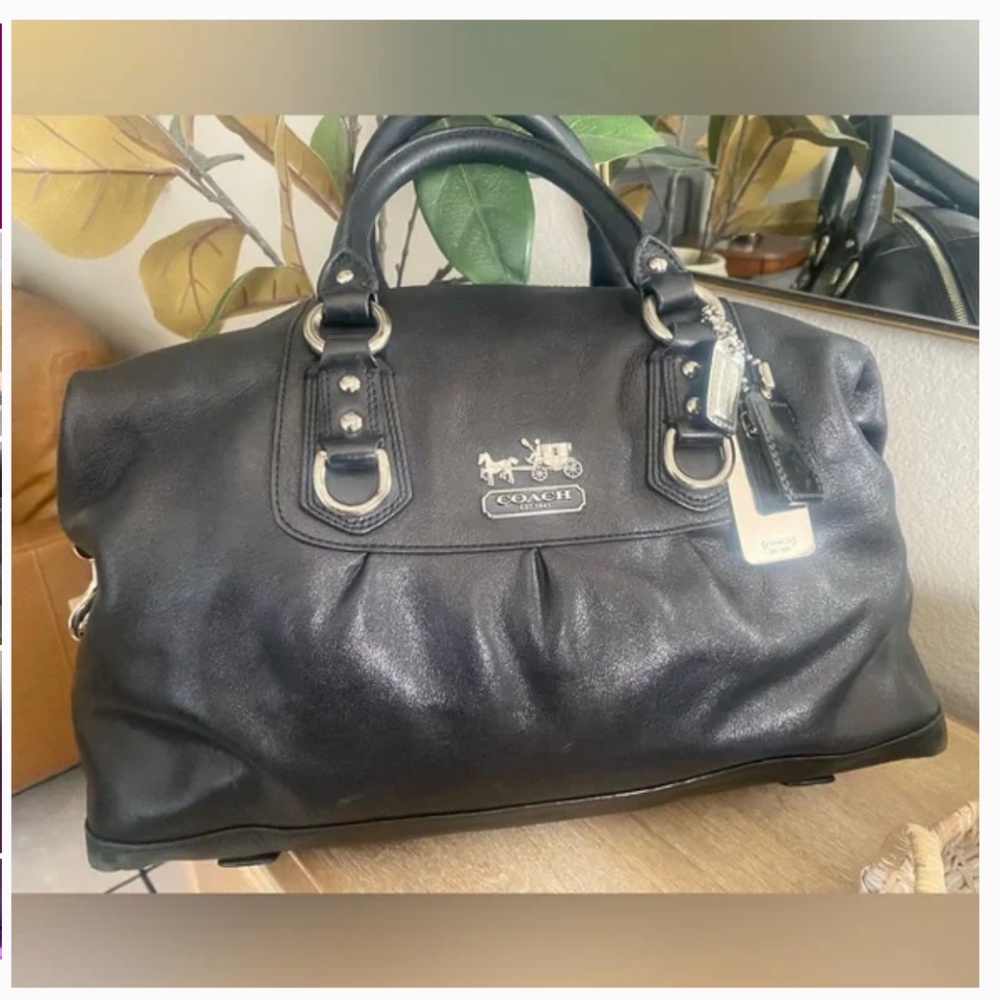Vintage RARE Coach Madison Pearlized BLK Leather Sabrina Satchel Purse